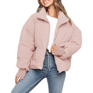 👑Women's Winter Puffer Jacket Pink Outerwear Long Sleeve Short Warm Coat